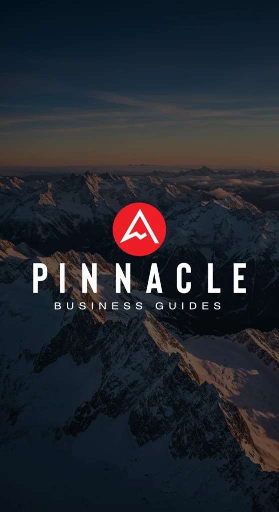 Pinnacle Business Guides logo over a mountain landscape at sunset